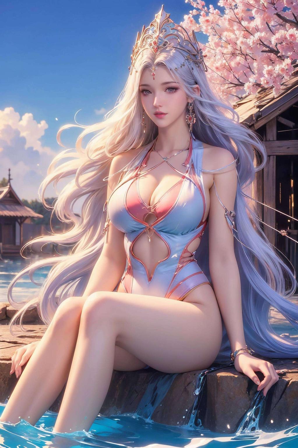 这幅国漫美女电脑壁纸色彩饱满