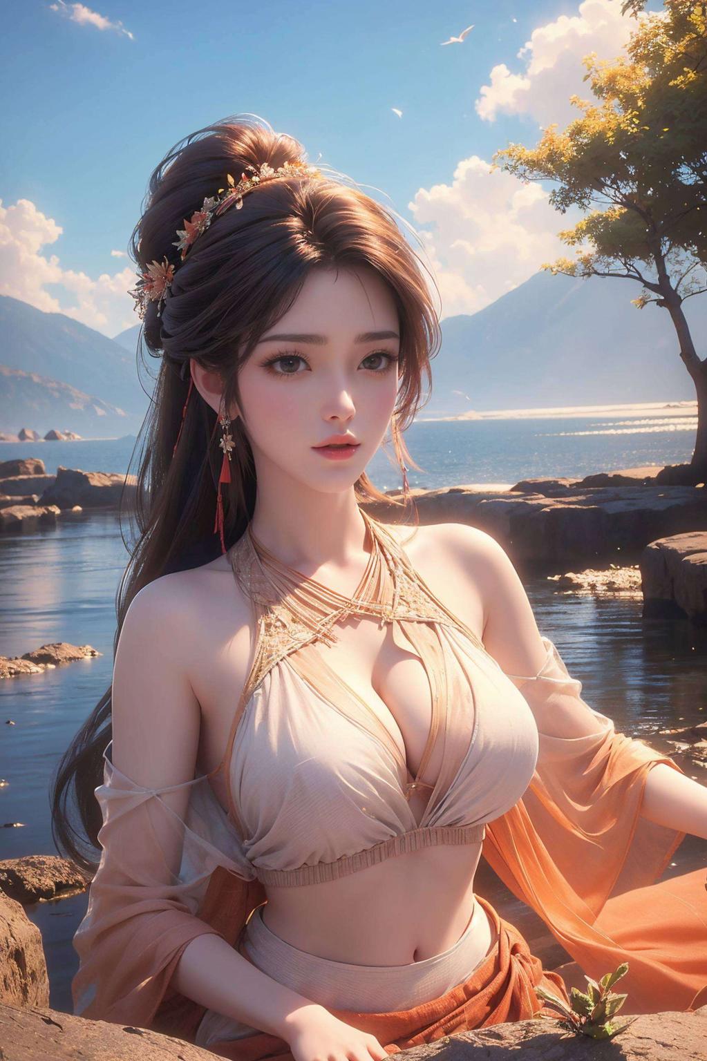 这款国漫女生水彩壁纸绘制细腻的水彩笔触