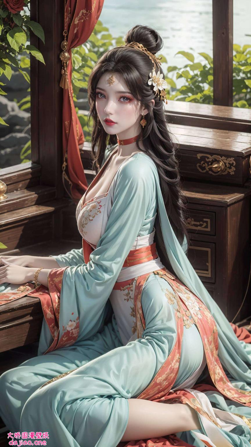 将国漫美女的优雅姿态与iPhone背景图片的科技感完美融合又显现代气息