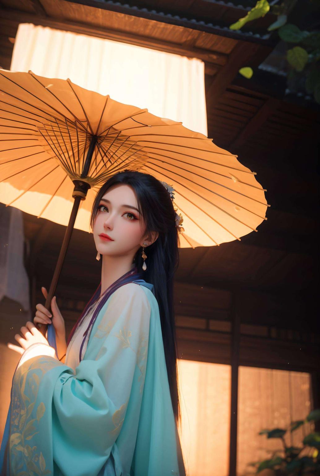 雨滴轻敲伞面漫步在古建筑的青砖小径