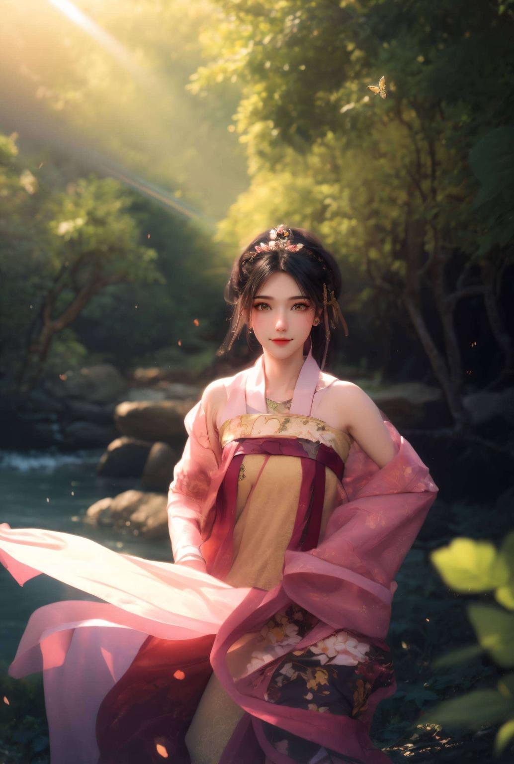 她是那画中的仙子置身于繁花之中