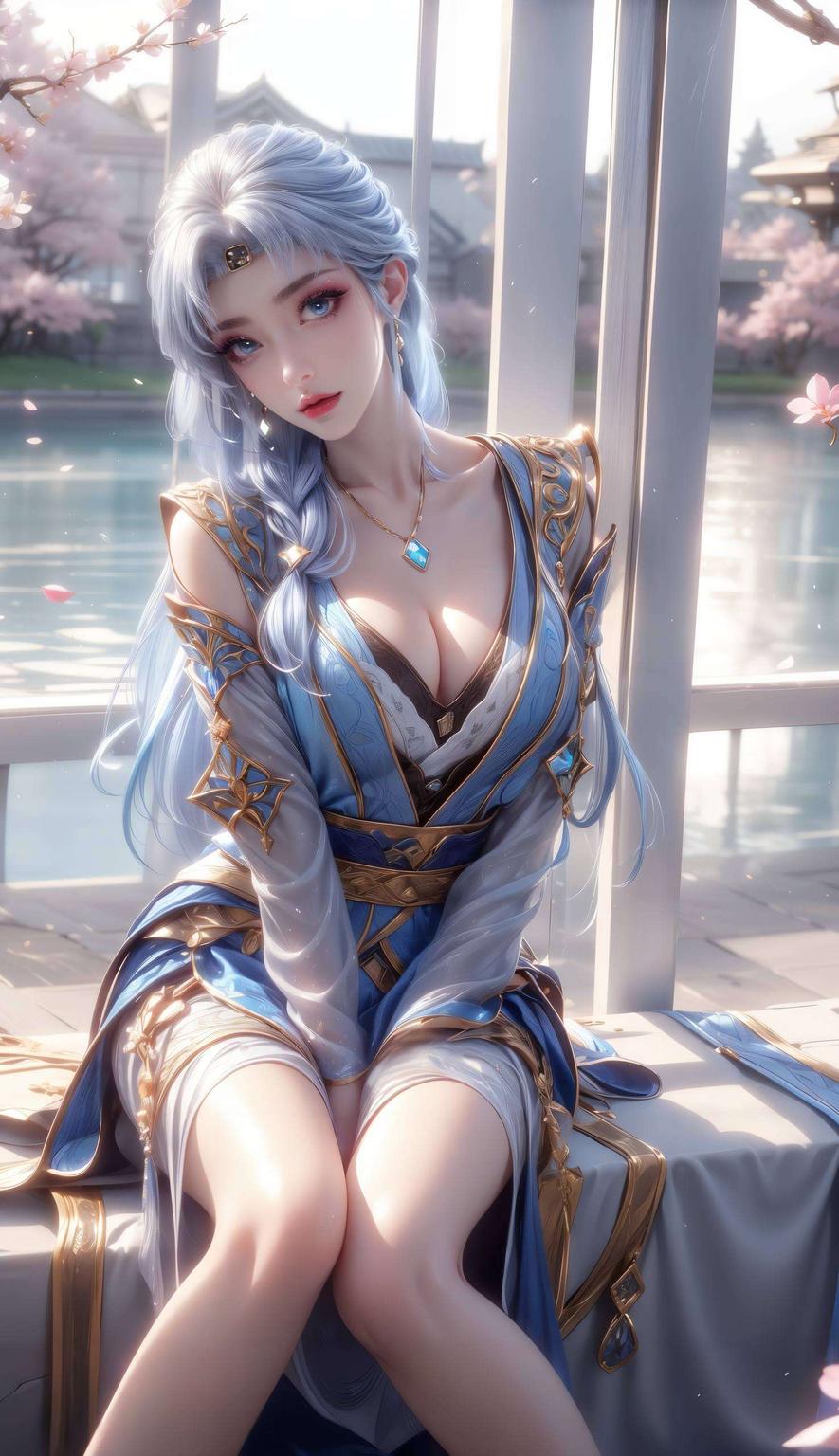 苹果国漫女神风采尽显！这款震撼建筑苹果国漫女神桌面壁纸独特的建筑风格映衬出雨蝶的柔美身姿