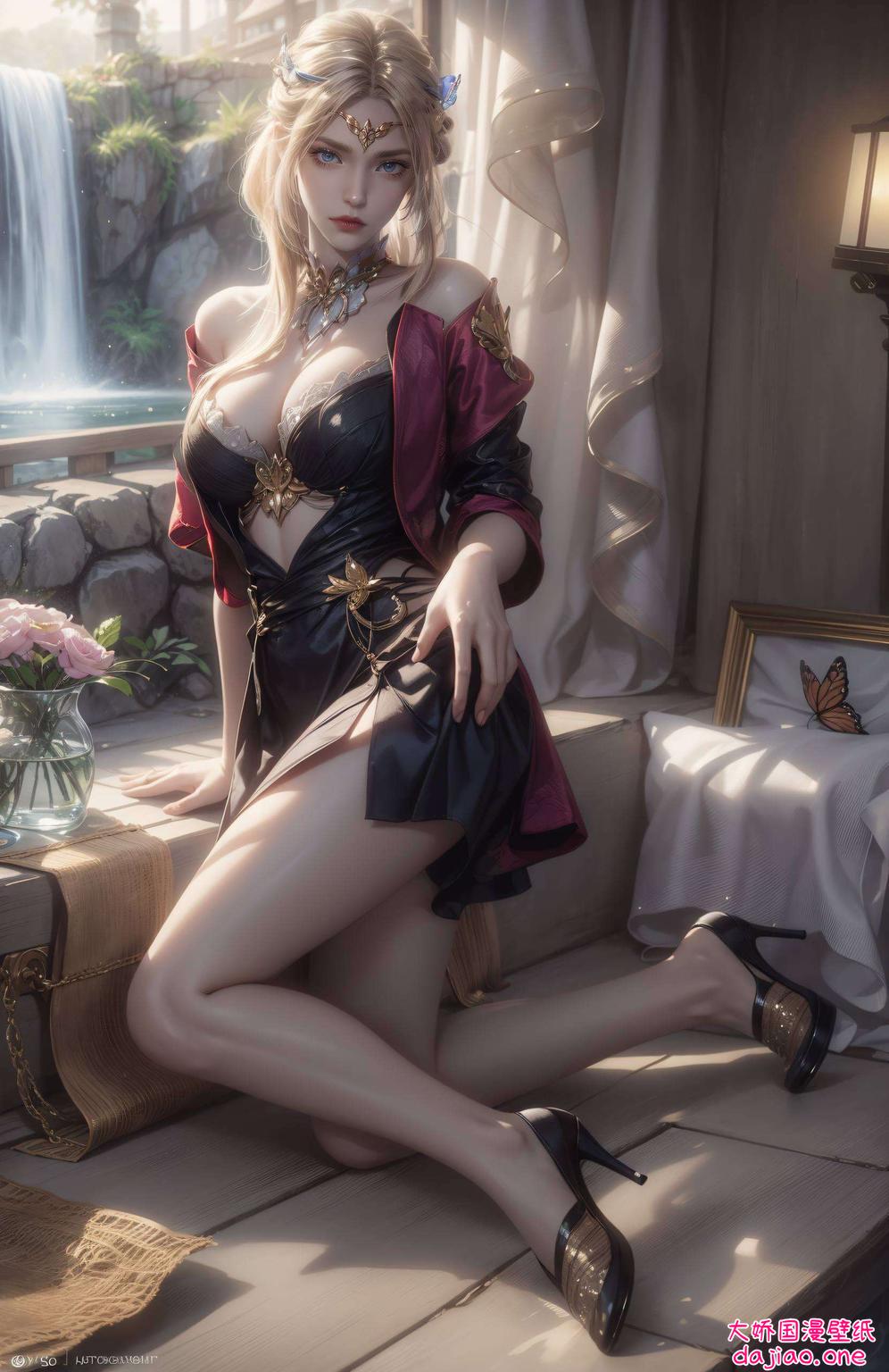 鲜艳的苹果点缀其间她笑靥如花