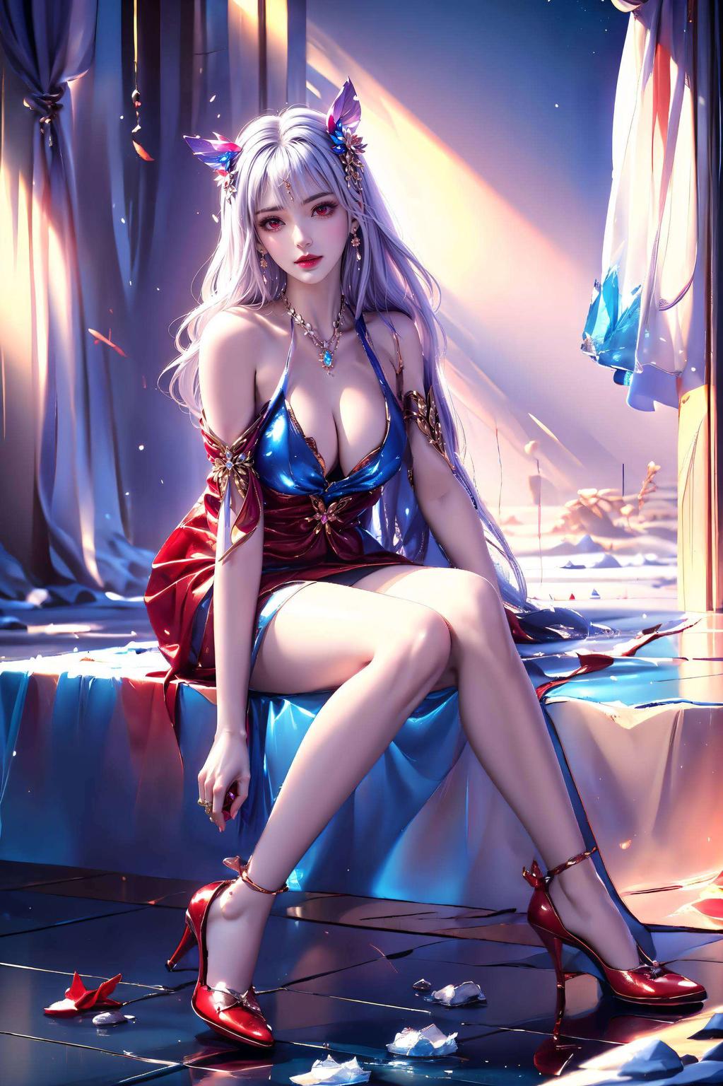 月光下的碎花背景更显浪漫氛围这款超高清碎花4k高清国漫女神桌面壁纸