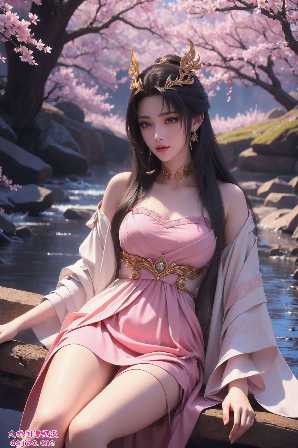 画面中的黑衣天狐仙子优雅神秘以4K锁屏画质呈现