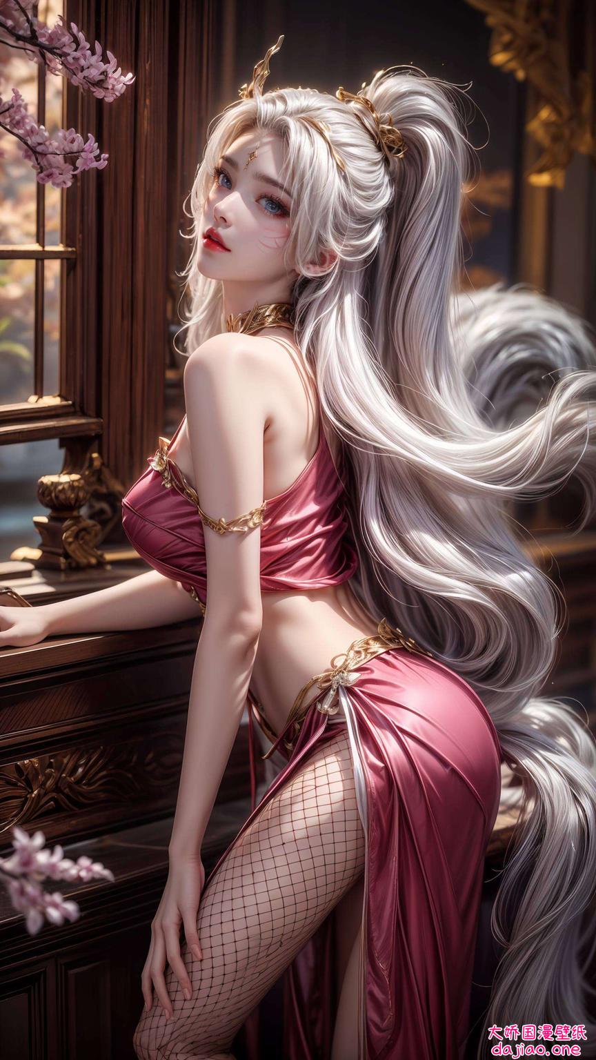 将古典仙韵与现代艺术完美融合这款AI国漫女生花卉Win10壁纸漫画