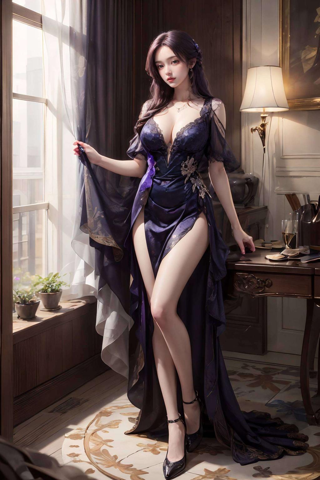 苹果国漫女神桌面壁纸紫色梦幻映衬