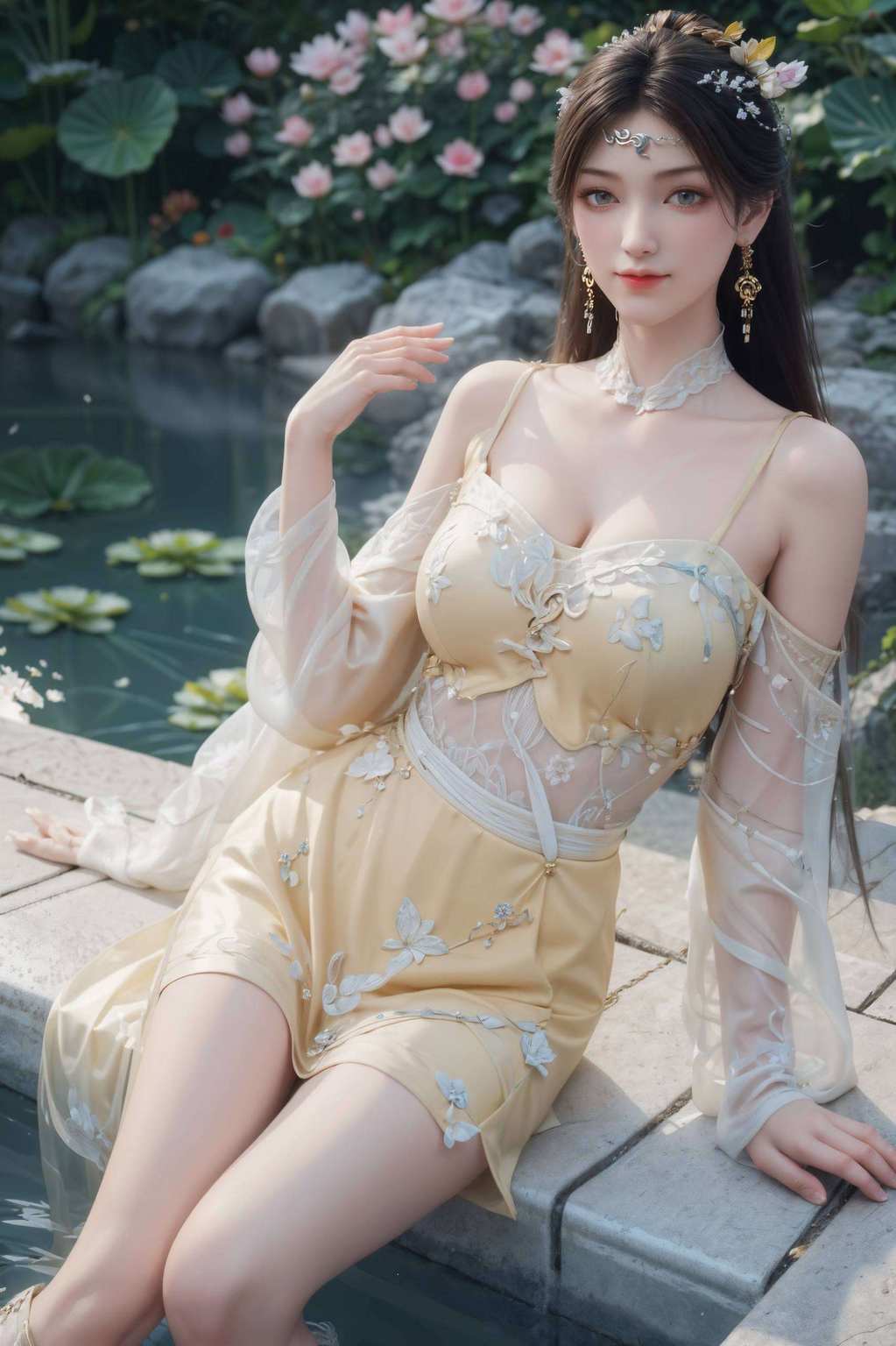 金瓶儿舞动绿波间供众手机壁纸